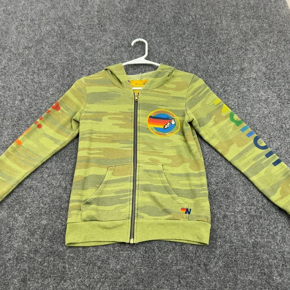 Aviator Nation Sweatsuit Kids 12 Green Camo Cotton Blend Rainbow Zip Up Retro